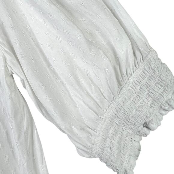 Knox Rose Embroidered Bohemian Style White Top 3/4 Sleeve V-neck Button Front, M - Picture 7 of 11